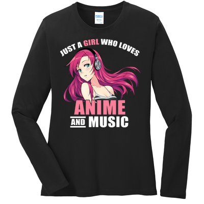 Just A Girl Who Like Anime And Music Funny Anime Ladies Long Sleeve Shirt