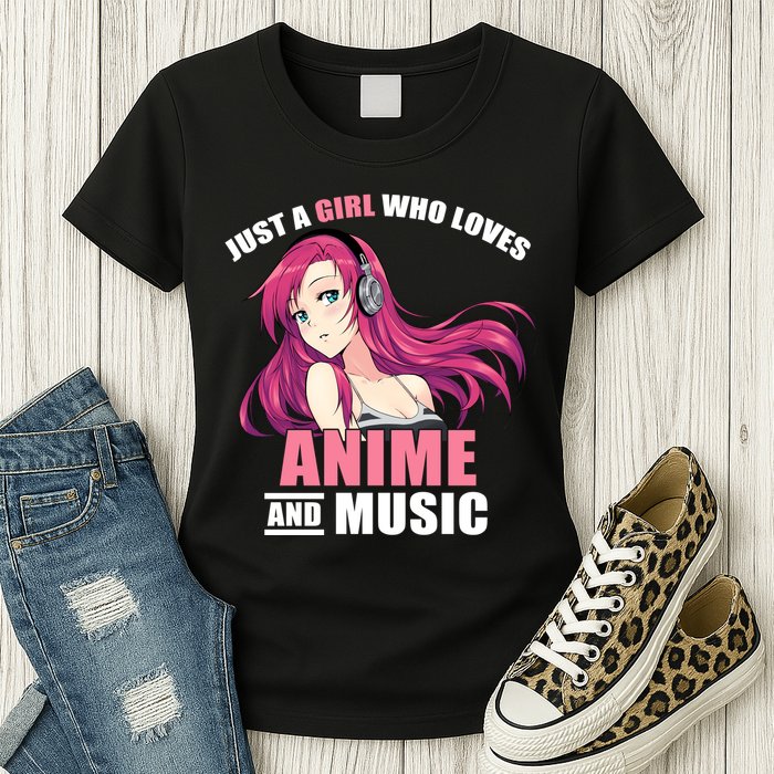 Just A Girl Who Like Anime And Music Funny Anime Womens T-Shirt