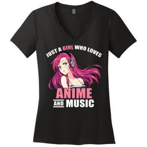 Just A Girl Who Like Anime And Music Funny Anime Women's V-Neck T-Shirt