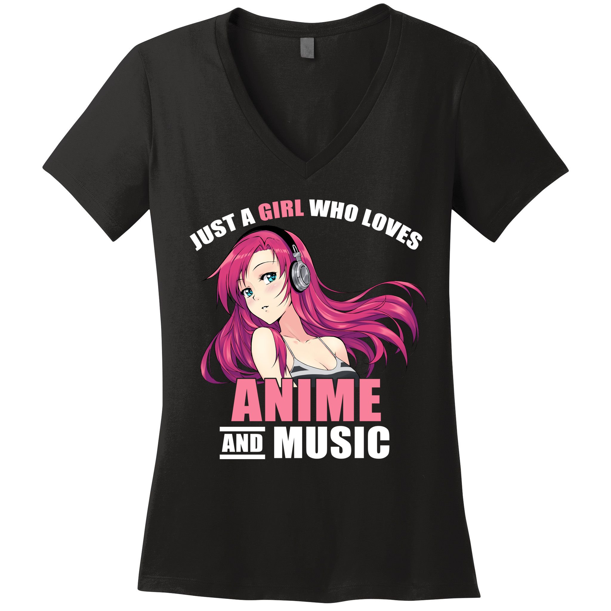 Just A Girl Who Like Anime And Music Funny Anime Women's V-Neck T-Shirt