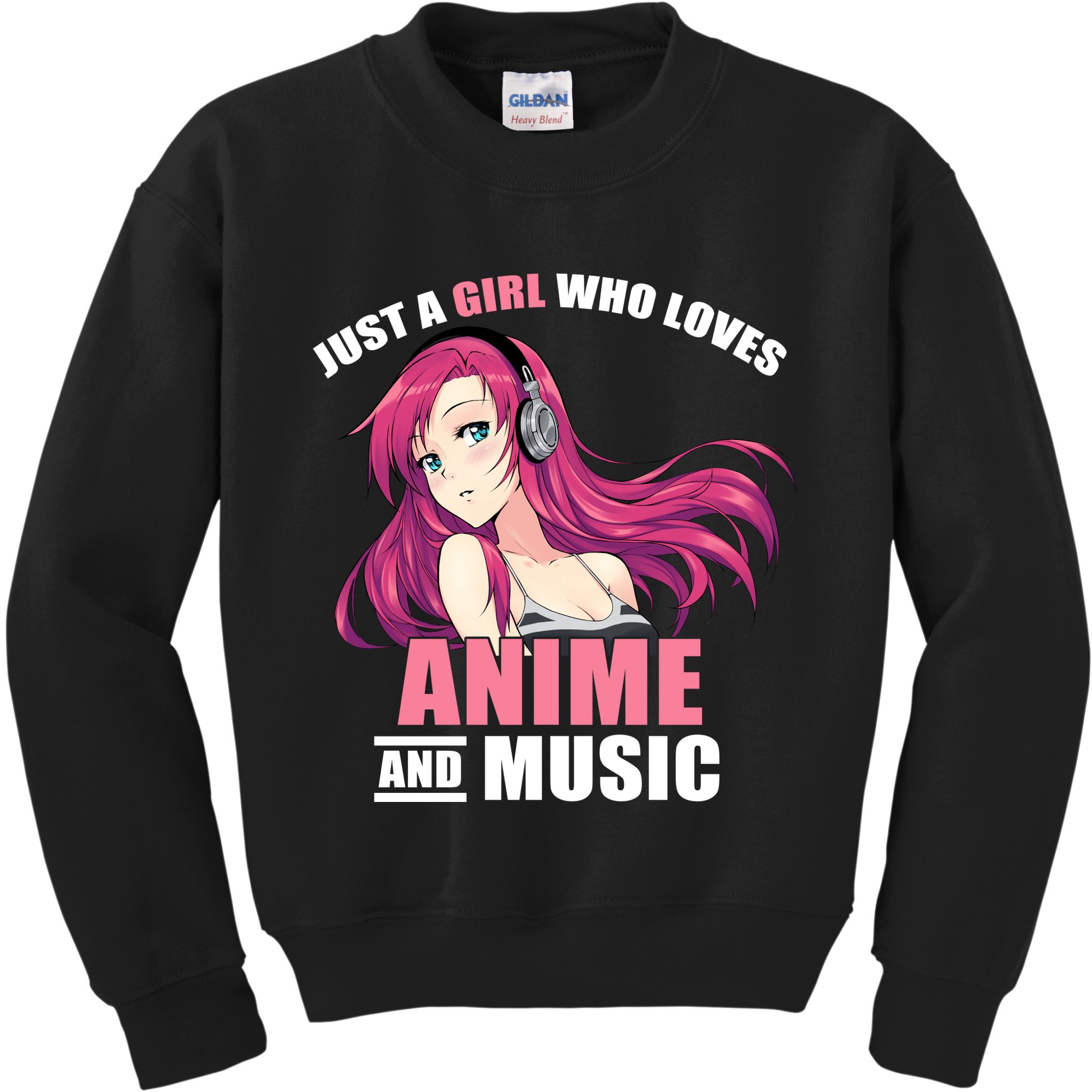Just A Girl Who Like Anime And Music Funny Anime Kids Sweatshirt