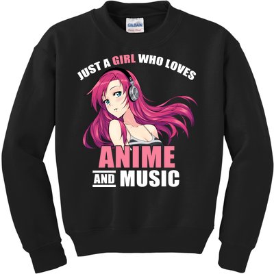 Just A Girl Who Like Anime And Music Funny Anime Kids Sweatshirt