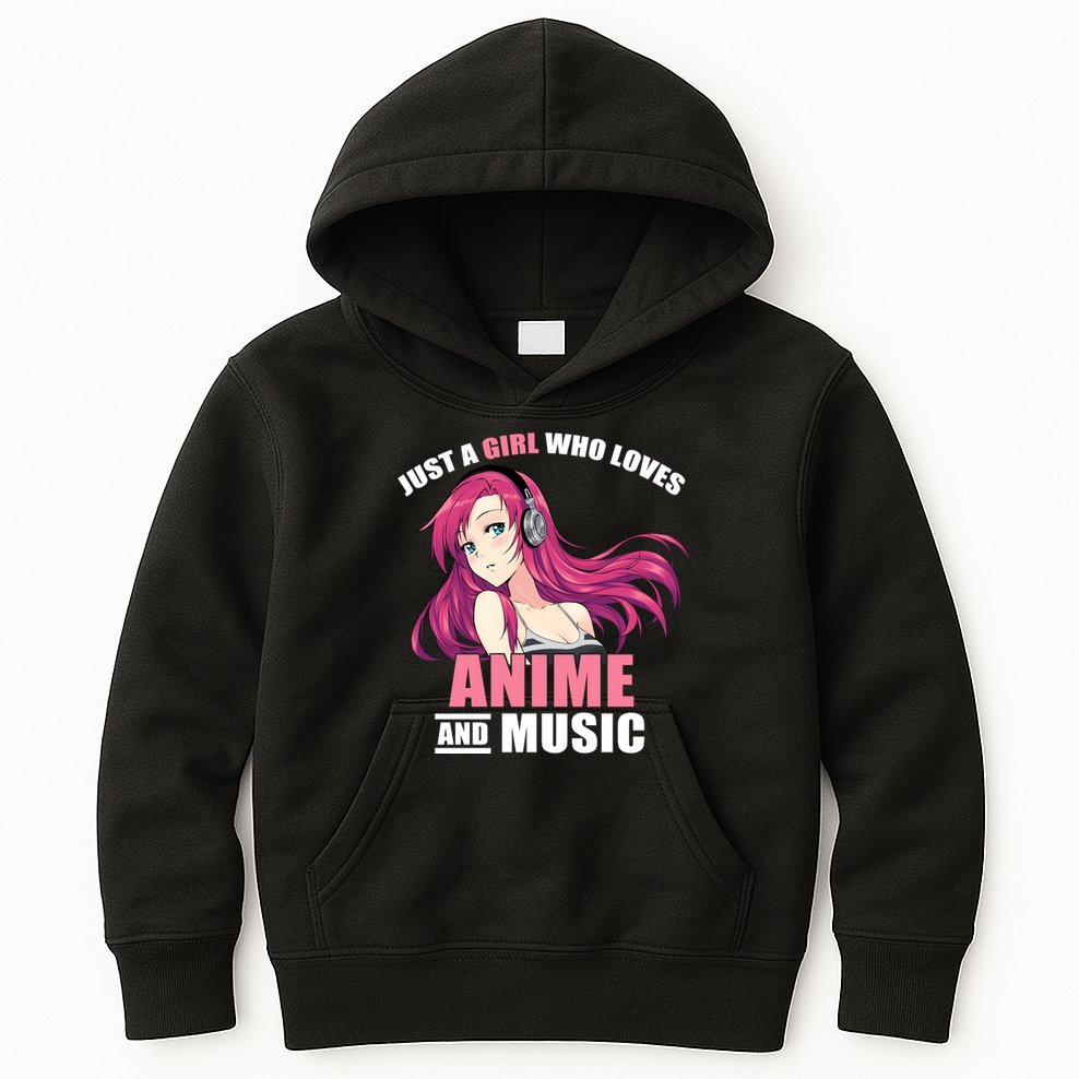 Just A Girl Who Like Anime And Music Funny Anime Kids Hoodie