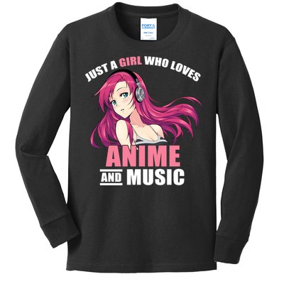 Just A Girl Who Like Anime And Music Funny Anime Kids Long Sleeve Shirt