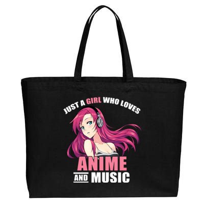 Just A Girl Who Like Anime And Music Funny Anime Cotton Canvas Jumbo Tote