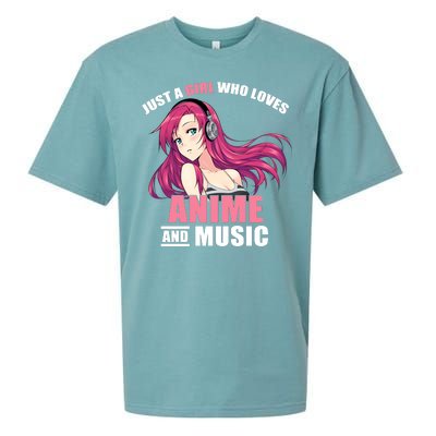 Just A Girl Who Like Anime And Music Funny Anime Sueded Cloud Jersey T-Shirt