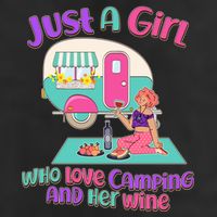 Just A Girl Who Love Camping And Her Wine 7 Panel Mesh Trucker Snapback Hat