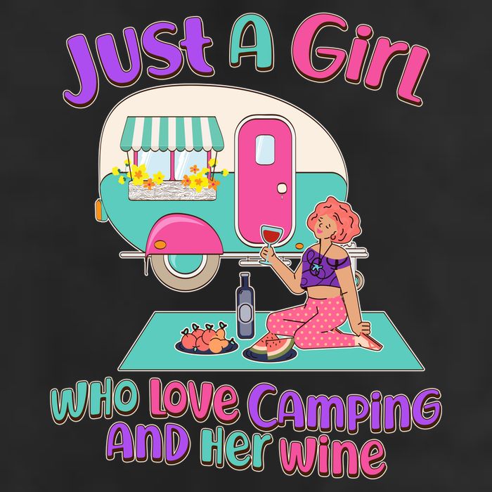 Just A Girl Who Love Camping And Her Wine 7 Panel Mesh Trucker Snapback Hat