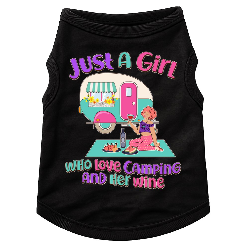 Just A Girl Who Love Camping And Her Wine Doggie Tank
