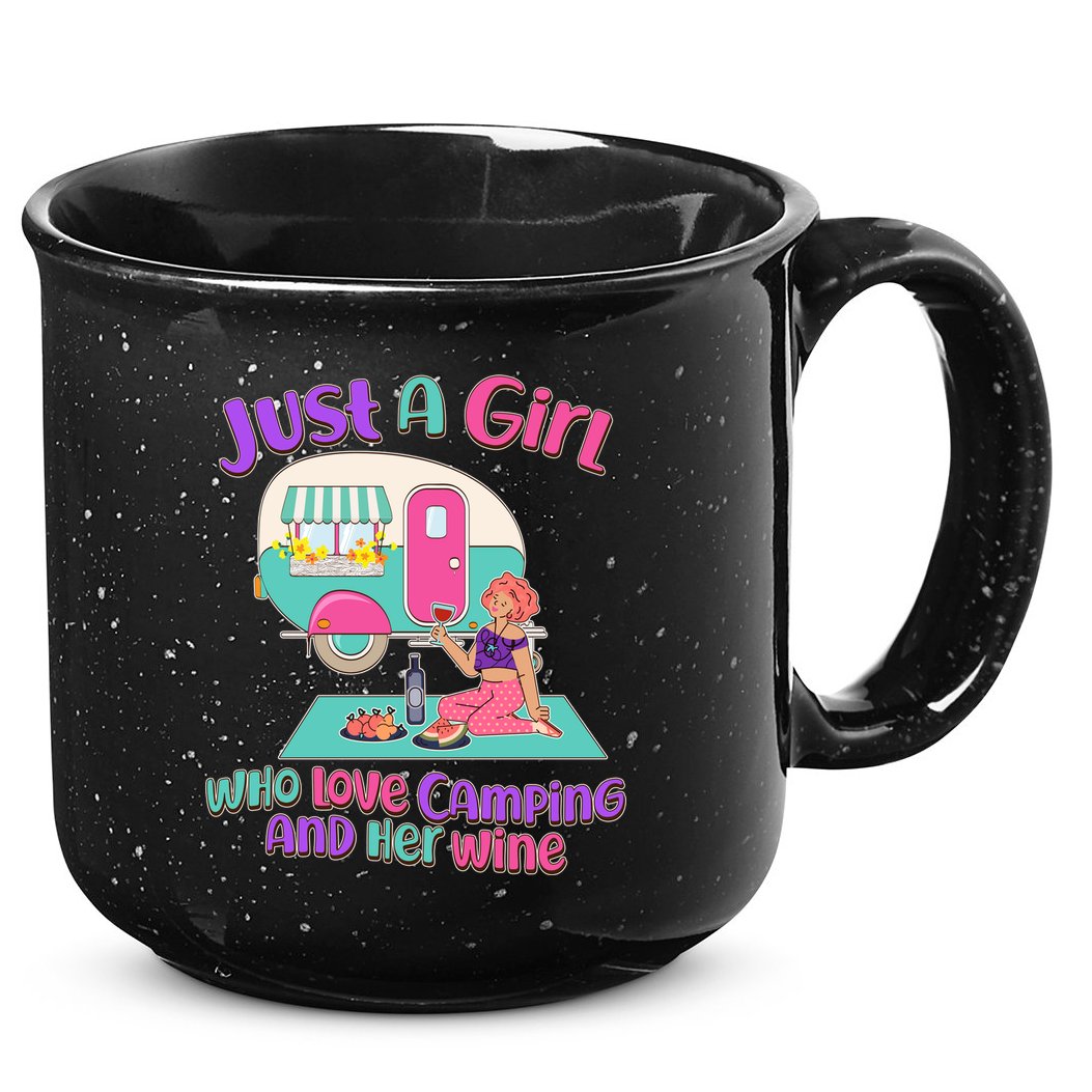 Just A Girl Who Love Camping And Her Wine 15oz Campfire Ceramic Mug