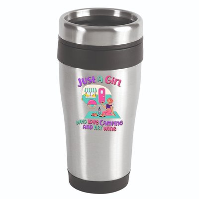 Just A Girl Who Love Camping And Her Wine 16oz Travel Tumbler