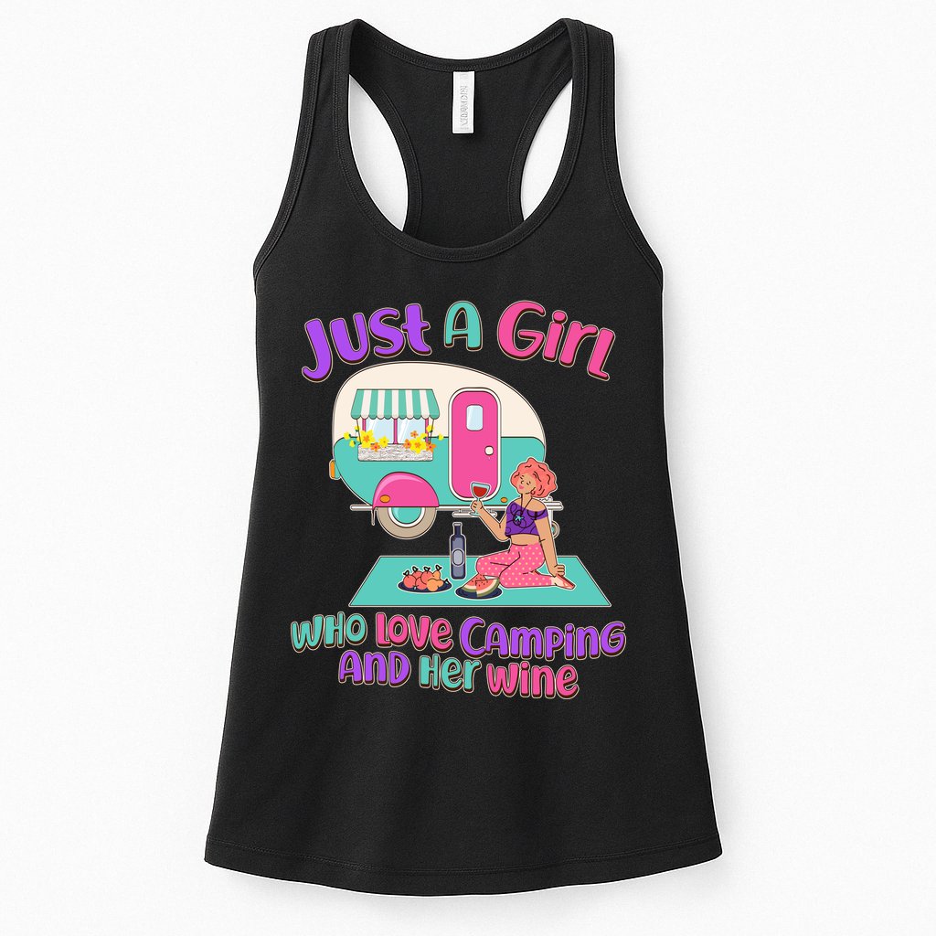 Just A Girl Who Love Camping And Her Wine Womens Tank Top