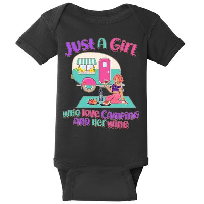 Just A Girl Who Love Camping And Her Wine Baby Bodysuit