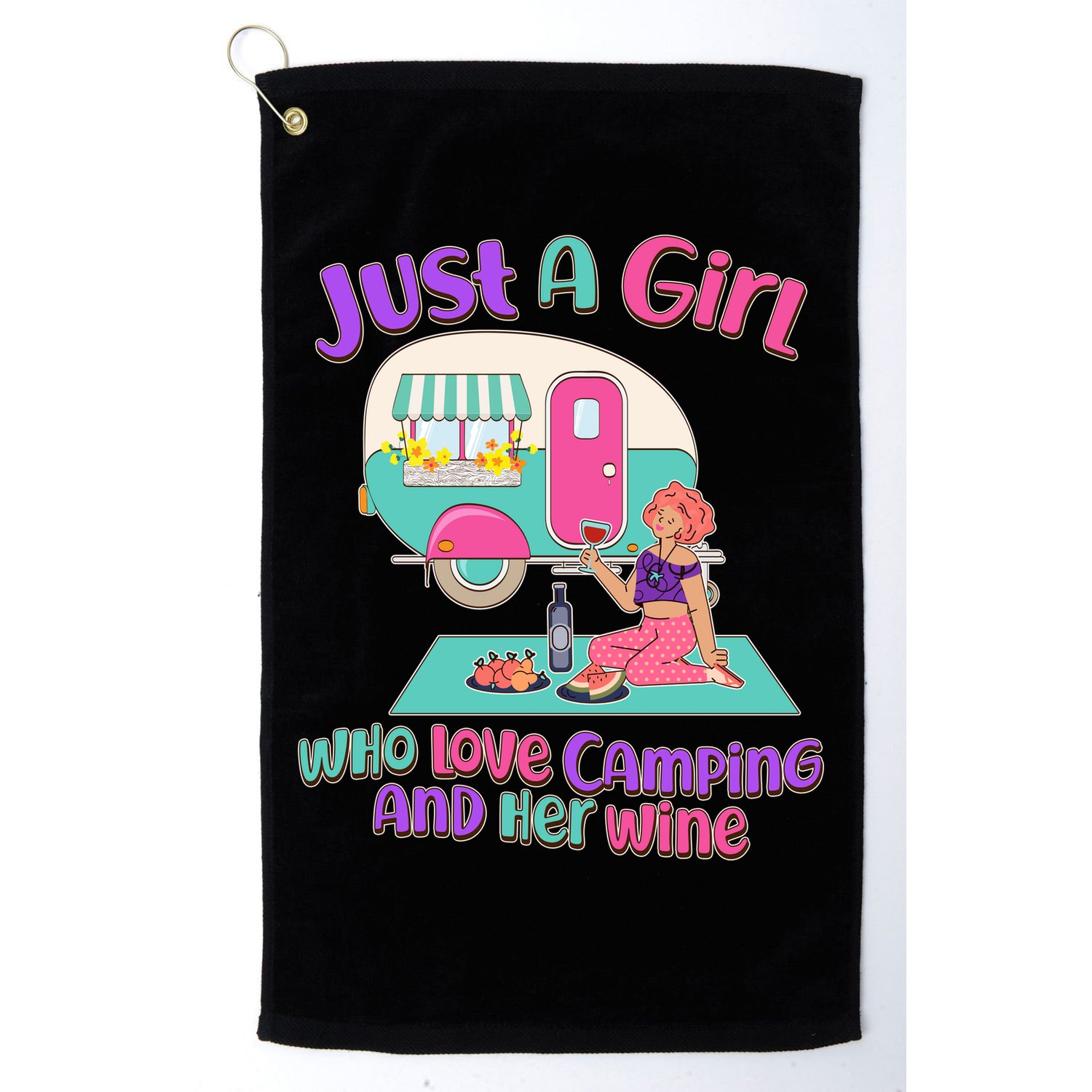 Just A Girl Who Love Camping And Her Wine Golf Towel