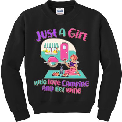 Just A Girl Who Love Camping And Her Wine Kids Sweatshirt