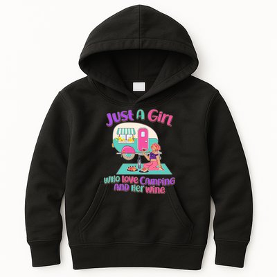 Just A Girl Who Love Camping And Her Wine Kids Hoodie