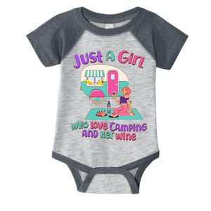 Just A Girl Who Love Camping And Her Wine Infant Baby Jersey Bodysuit