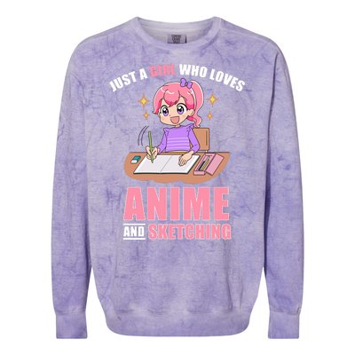 Just A Girl Who Loves Anime And Sketching Colorblast Crewneck Sweatshirt