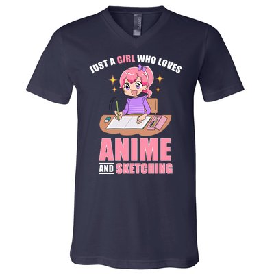 Just A Girl Who Loves Anime And Sketching V-Neck T-Shirt