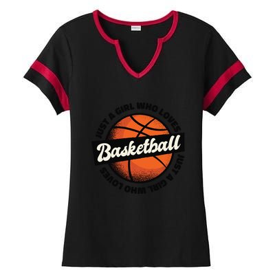 Just A Girl Who Loves Basketball Ladies Halftime Notch Neck Tee