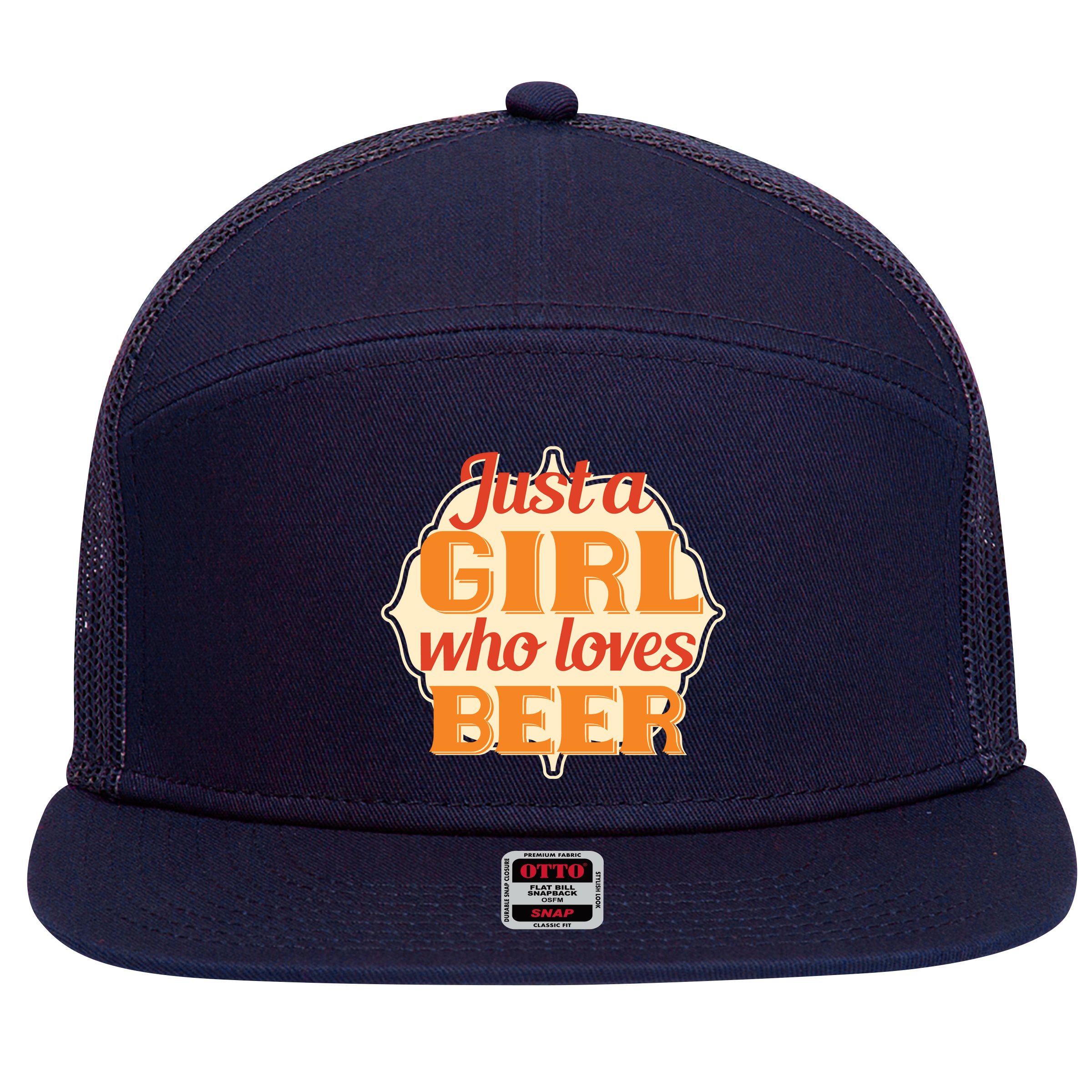 Just A Girl Who Loves Beer 7 Panel Mesh Trucker Snapback Hat