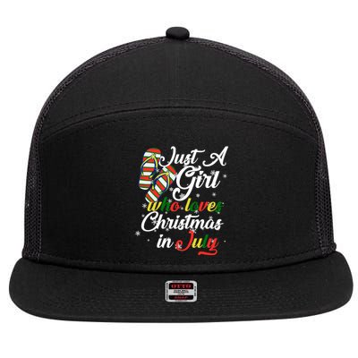 Just A Girl Who Loves Christmas In July 7 Panel Mesh Trucker Snapback Hat