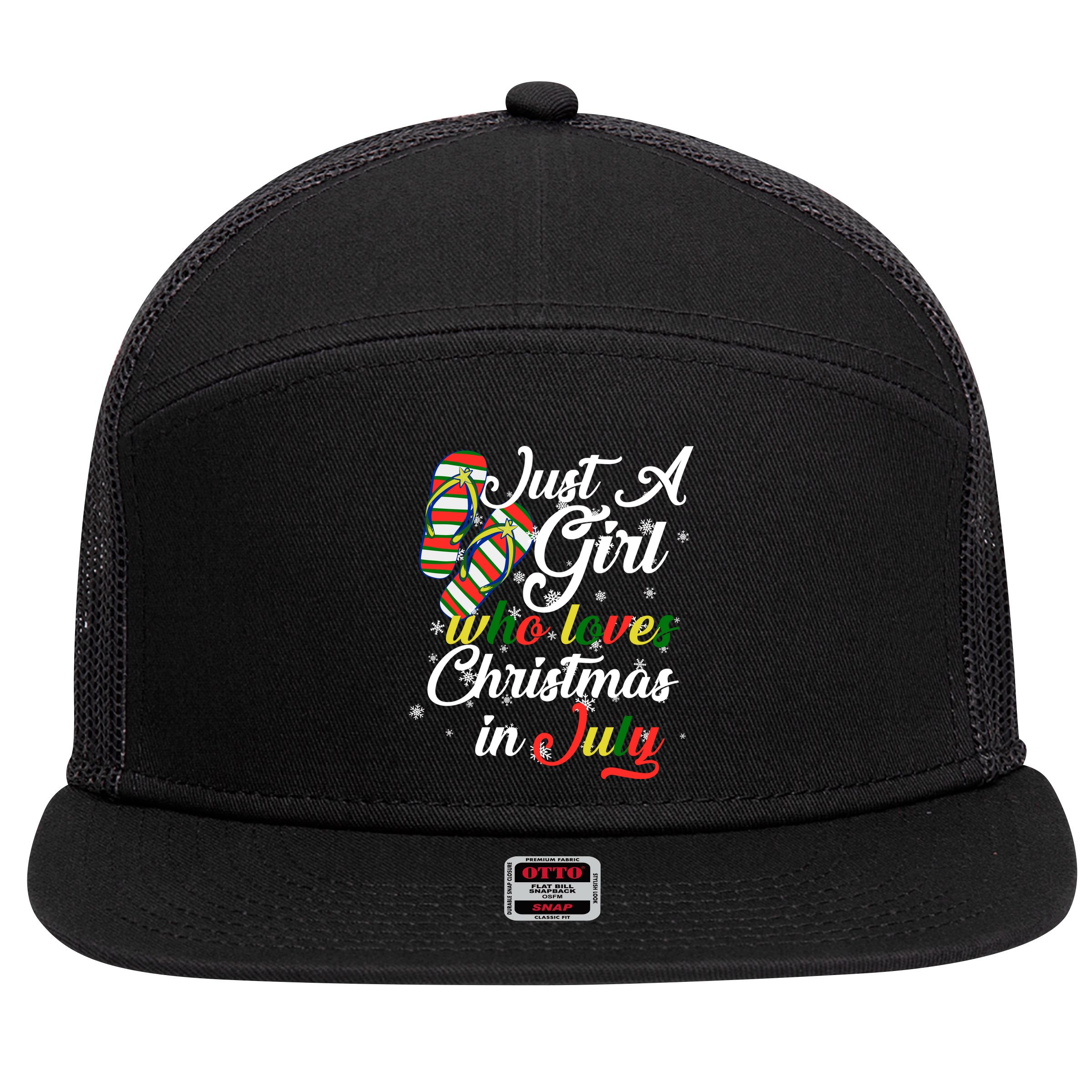 Just A Girl Who Loves Christmas In July 7 Panel Mesh Trucker Snapback Hat