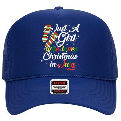 Just A Girl Who Loves Christmas In July High Crown Mesh Back Trucker Hat