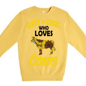 Just A Girl Who loves Cows Flowers Premium Crewneck Sweatshirt