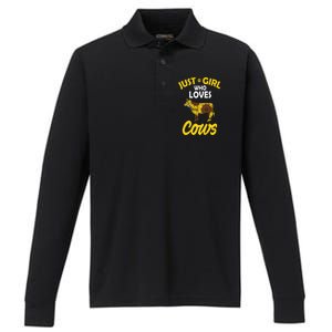 Just A Girl Who loves Cows Flowers Performance Long Sleeve Polo