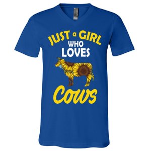 Just A Girl Who loves Cows Flowers V-Neck T-Shirt