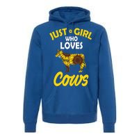 Just A Girl Who loves Cows Flowers Premium Hoodie