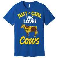 Just A Girl Who loves Cows Flowers Premium T-Shirt