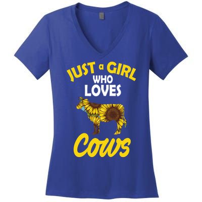 Just A Girl Who loves Cows Flowers Women's V-Neck T-Shirt