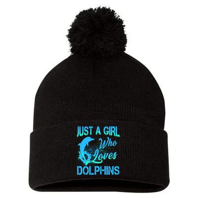 Just A Girl Who Loves Dolphins Pom Pom 12in Knit Beanie