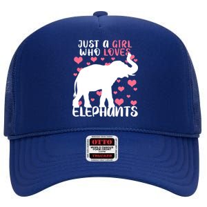 Just A Girl Who Loves Elephants High Crown Mesh Back Trucker Hat