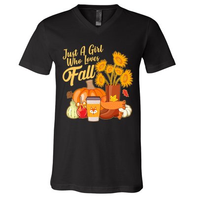 Just A Girl Who Loves Fall Autumn Lover V-Neck T-Shirt