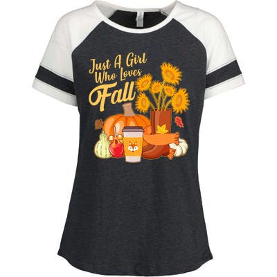 Just A Girl Who Loves Fall Autumn Lover Enza Ladies Jersey Colorblock Tee