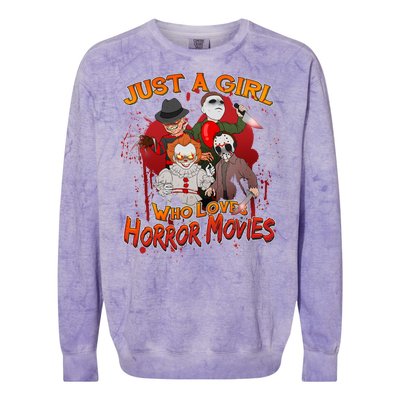 Just A Girl Who Loves Horror Movies Colorblast Crewneck Sweatshirt