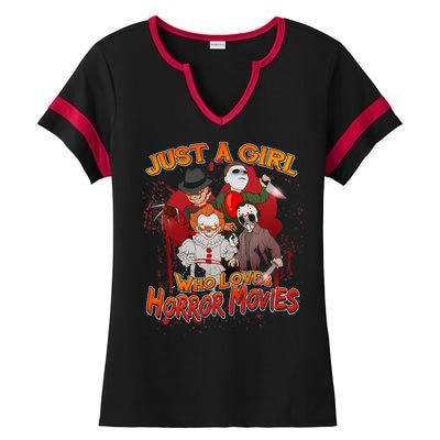 Just A Girl Who Loves Horror Movies Ladies Halftime Notch Neck Tee