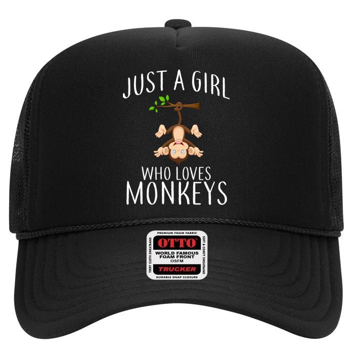 Just A Girl Who Loves Monkeys High Crown Mesh Back Trucker Hat