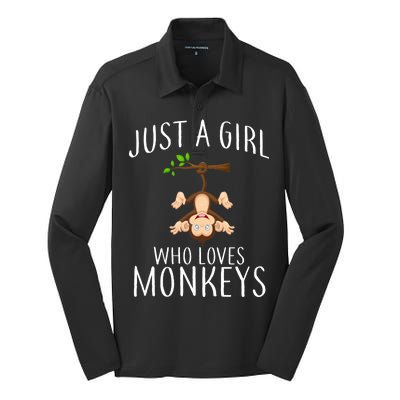 Just A Girl Who Loves Monkeys Silk Touch Performance Long Sleeve Polo