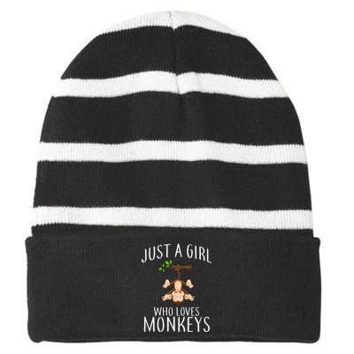 Just A Girl Who Loves Monkeys Striped Beanie with Solid Band