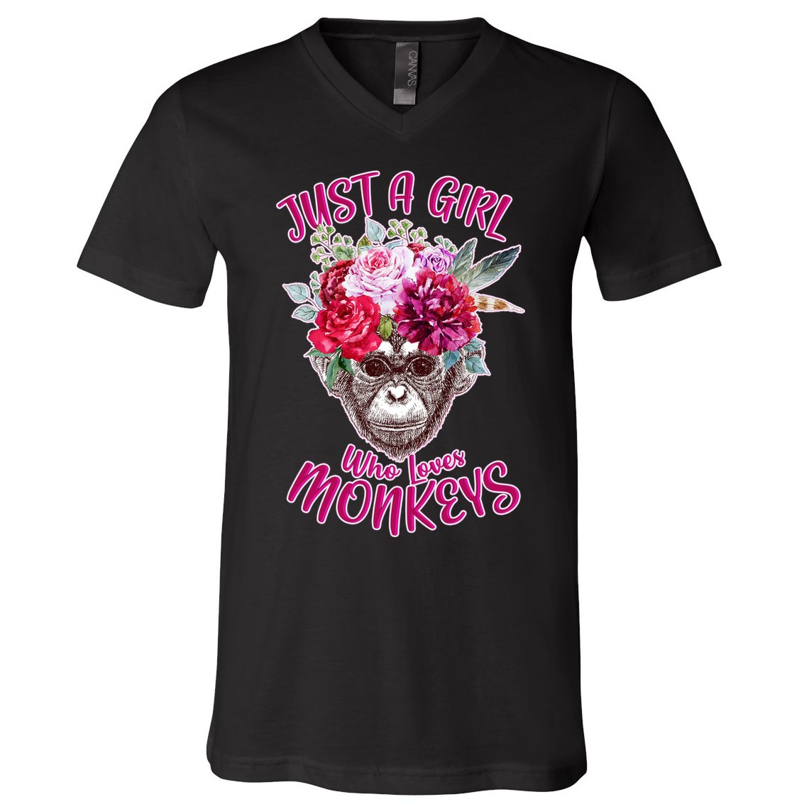 Just A Girl Who Loves Monkeys Cute V-Neck T-Shirt