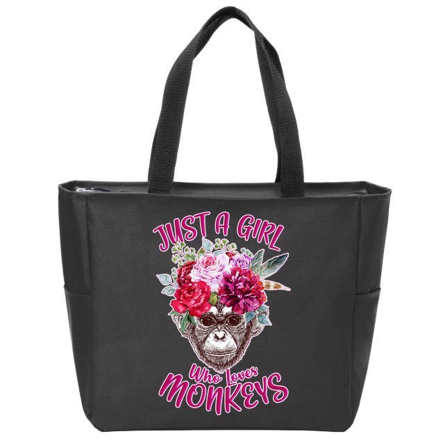 Just A Girl Who Loves Monkeys Cute Zip Tote Bag