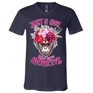 Just A Girl Who Loves Monkeys Cute V-Neck T-Shirt