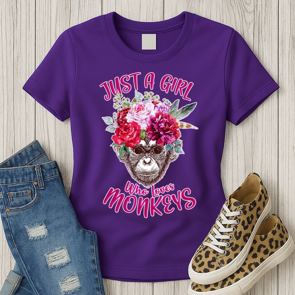 Just A Girl Who Loves Monkeys Cute Womens T-Shirt