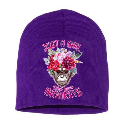 Just A Girl Who Loves Monkeys Cute Short Acrylic Beanie