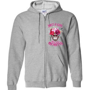 Just A Girl Who Loves Monkeys Cute Full Zip Hoodie