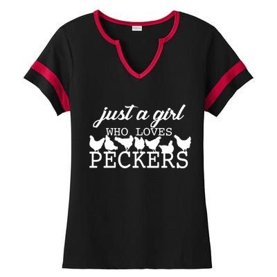 Just A Girl Who Loves Peckers Ladies Halftime Notch Neck Tee